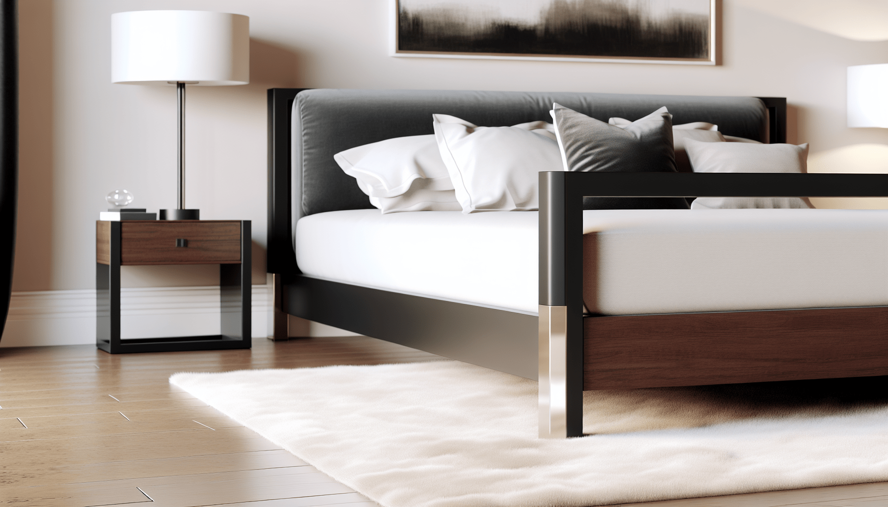 A stylish bed frame in a modern bedroom setting