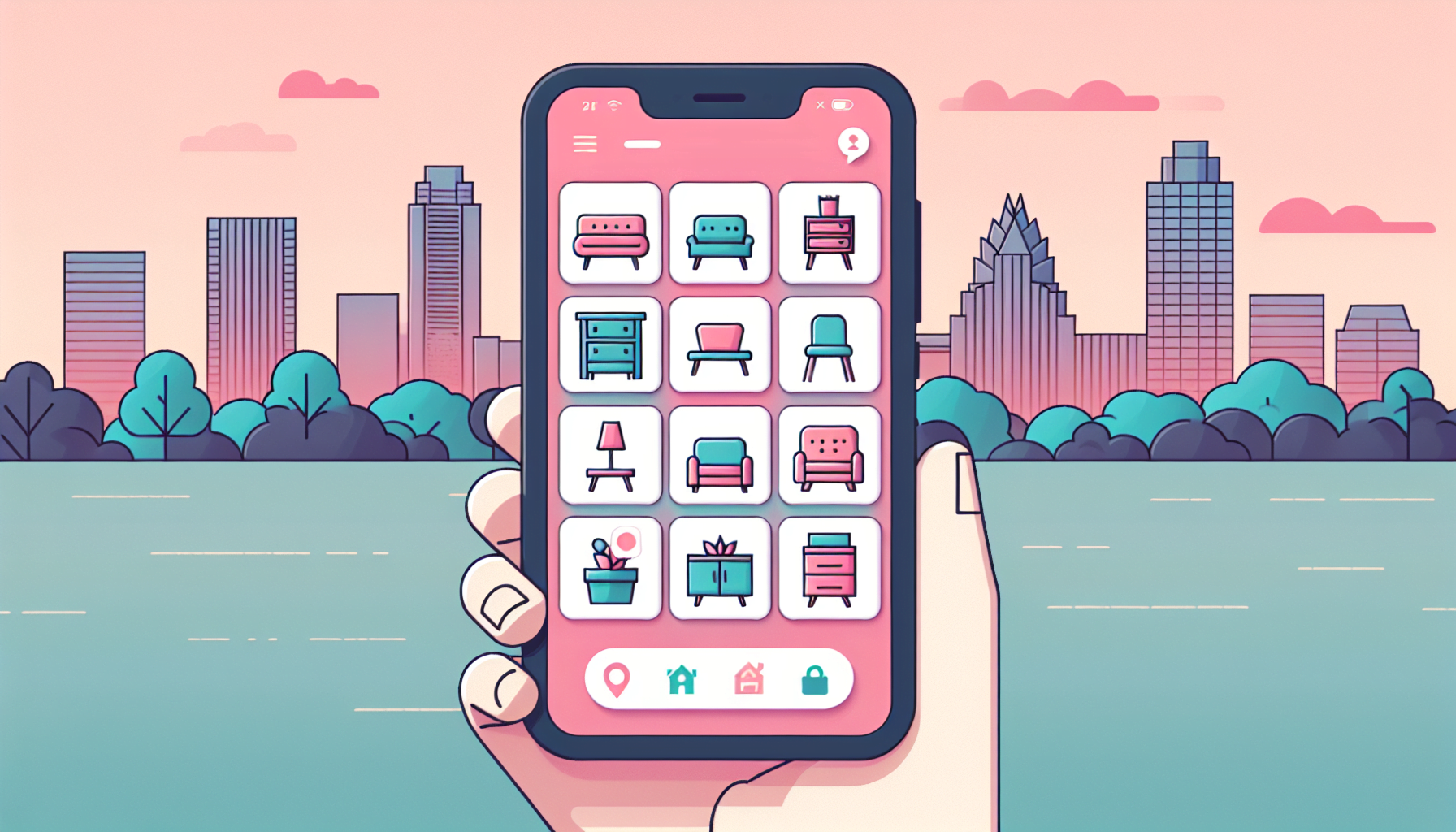 Letgo app logo and interface for selling furniture in Austin