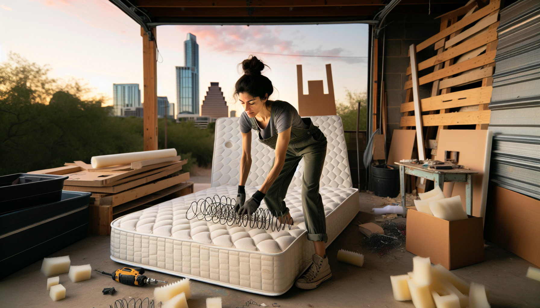 DIY mattress recycling project at home in Austin