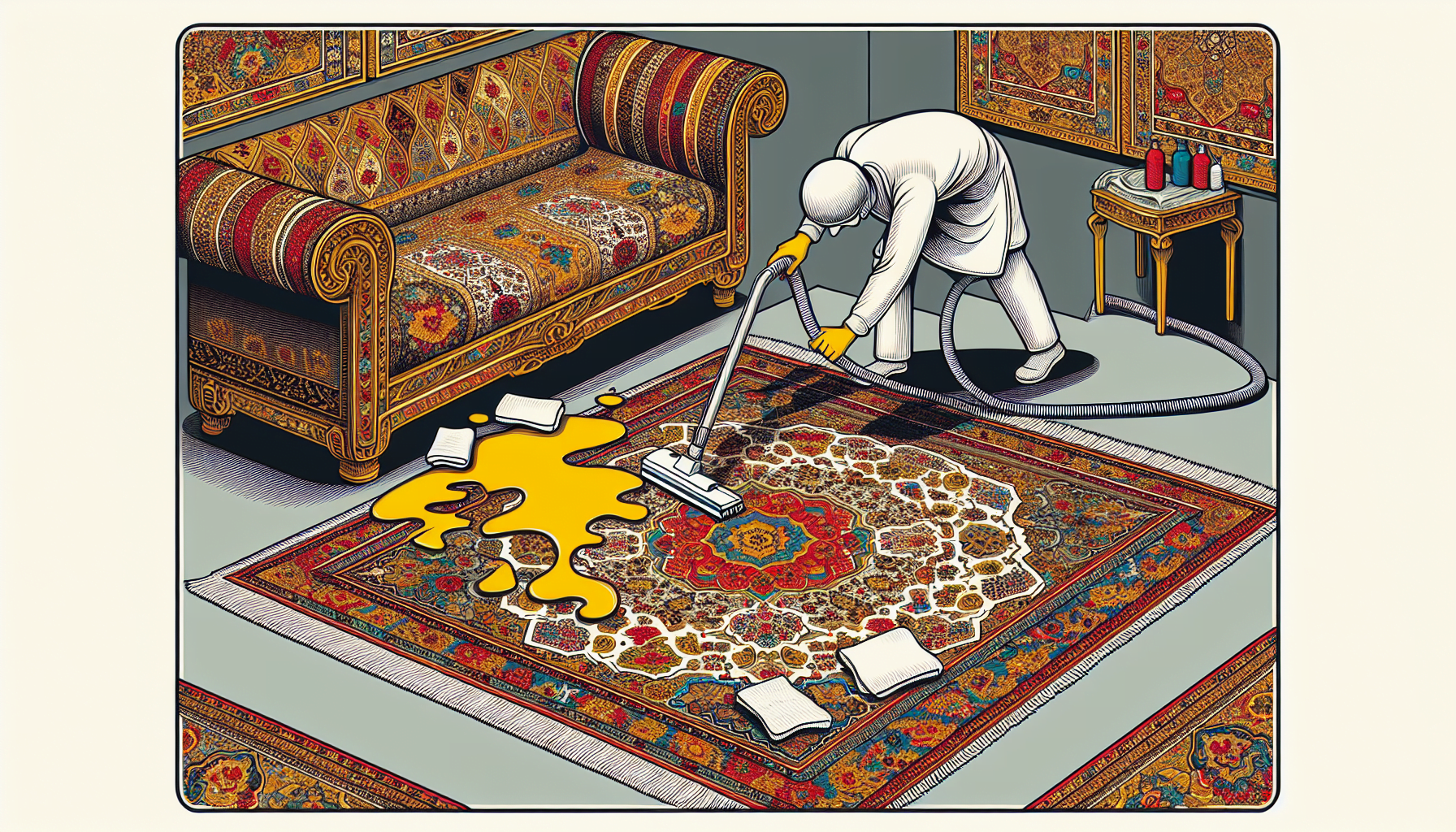 Illustration of cleaning and maintenance of persian rug