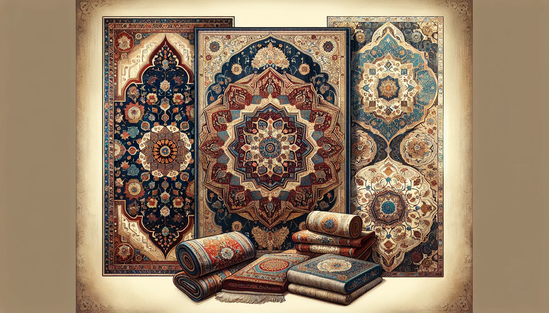 Illustration of different types of Persian carpets