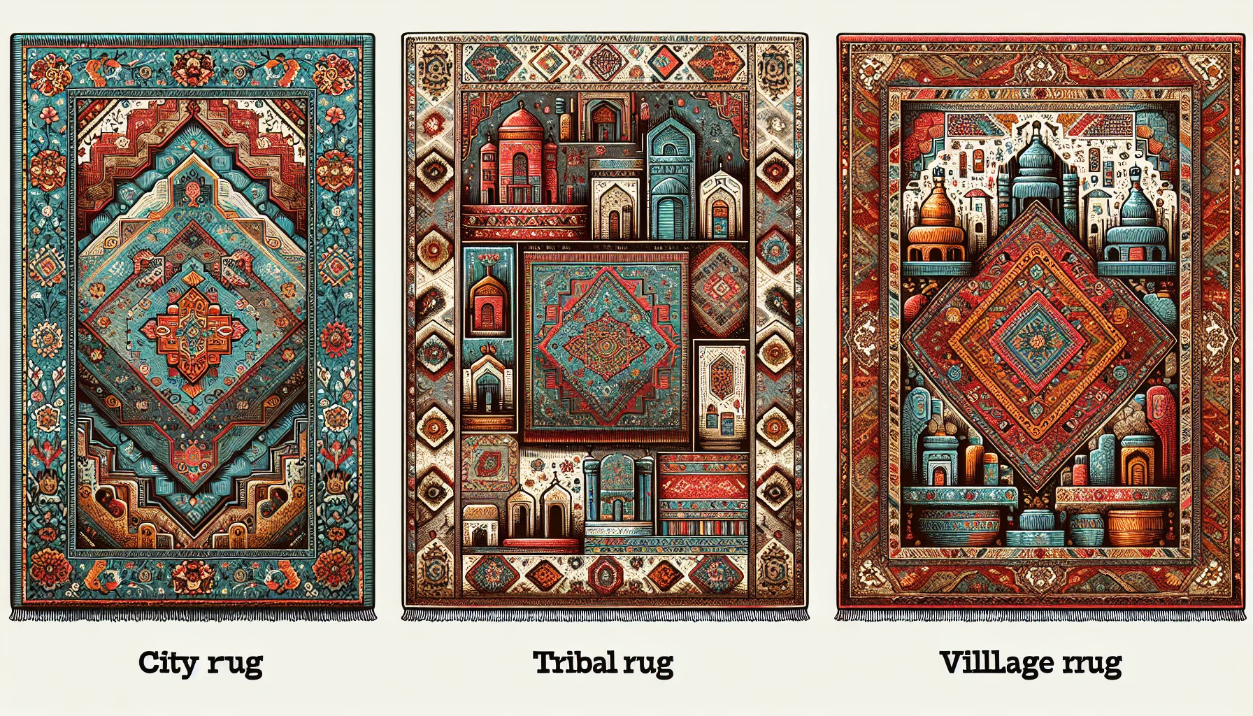 Illustration of various types of Persian rugs