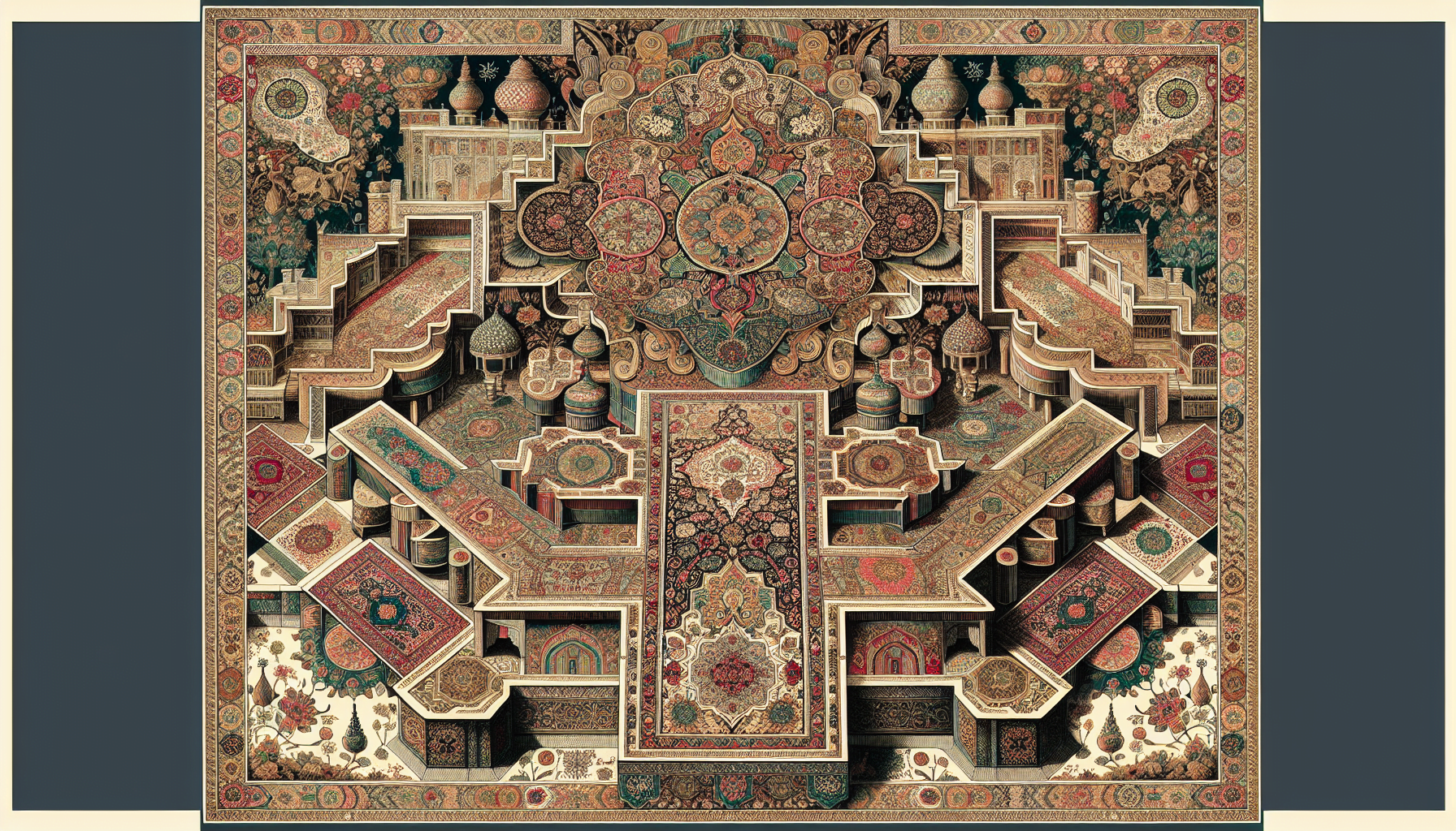 Illustration of traditional persian rug motifs and designs