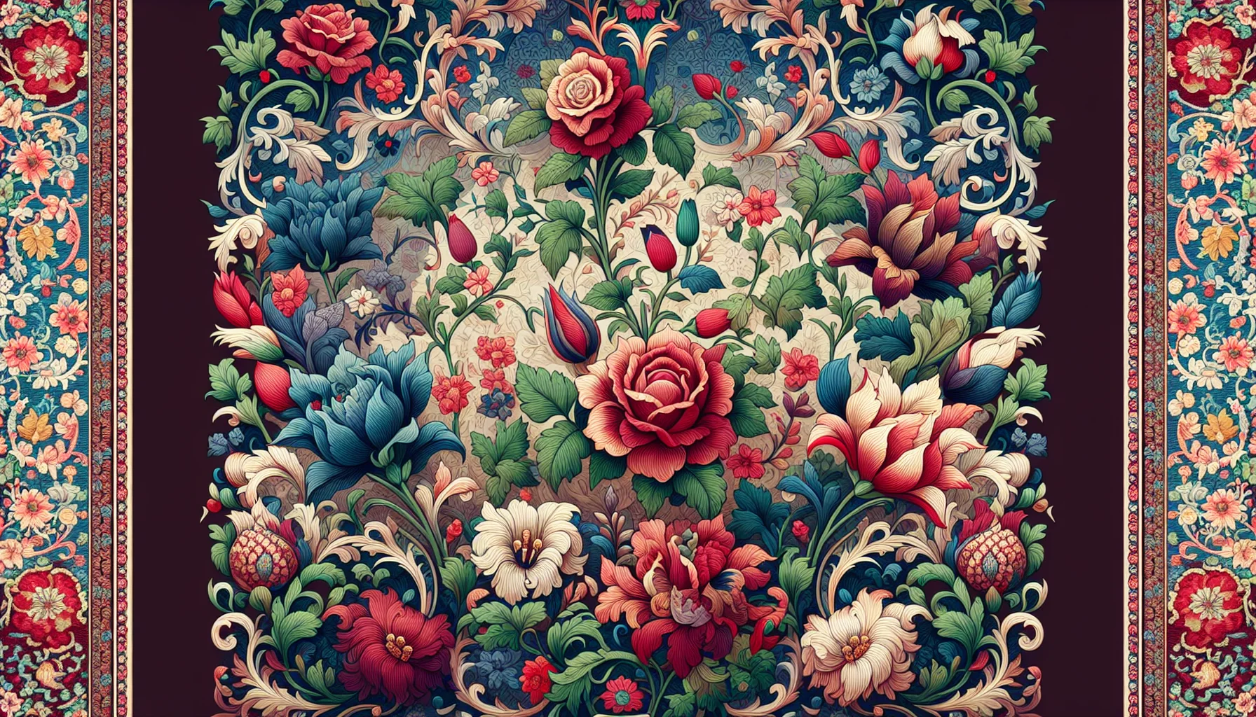 Illustration of intricate floral designs in Persian rugs