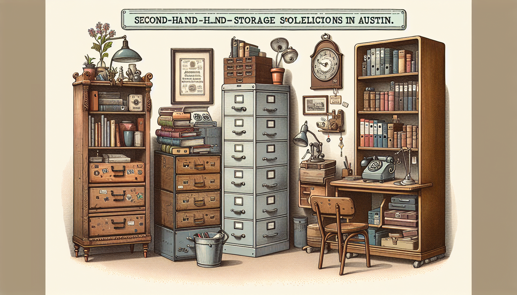 Illustration of second-hand storage solutions for organizing the office