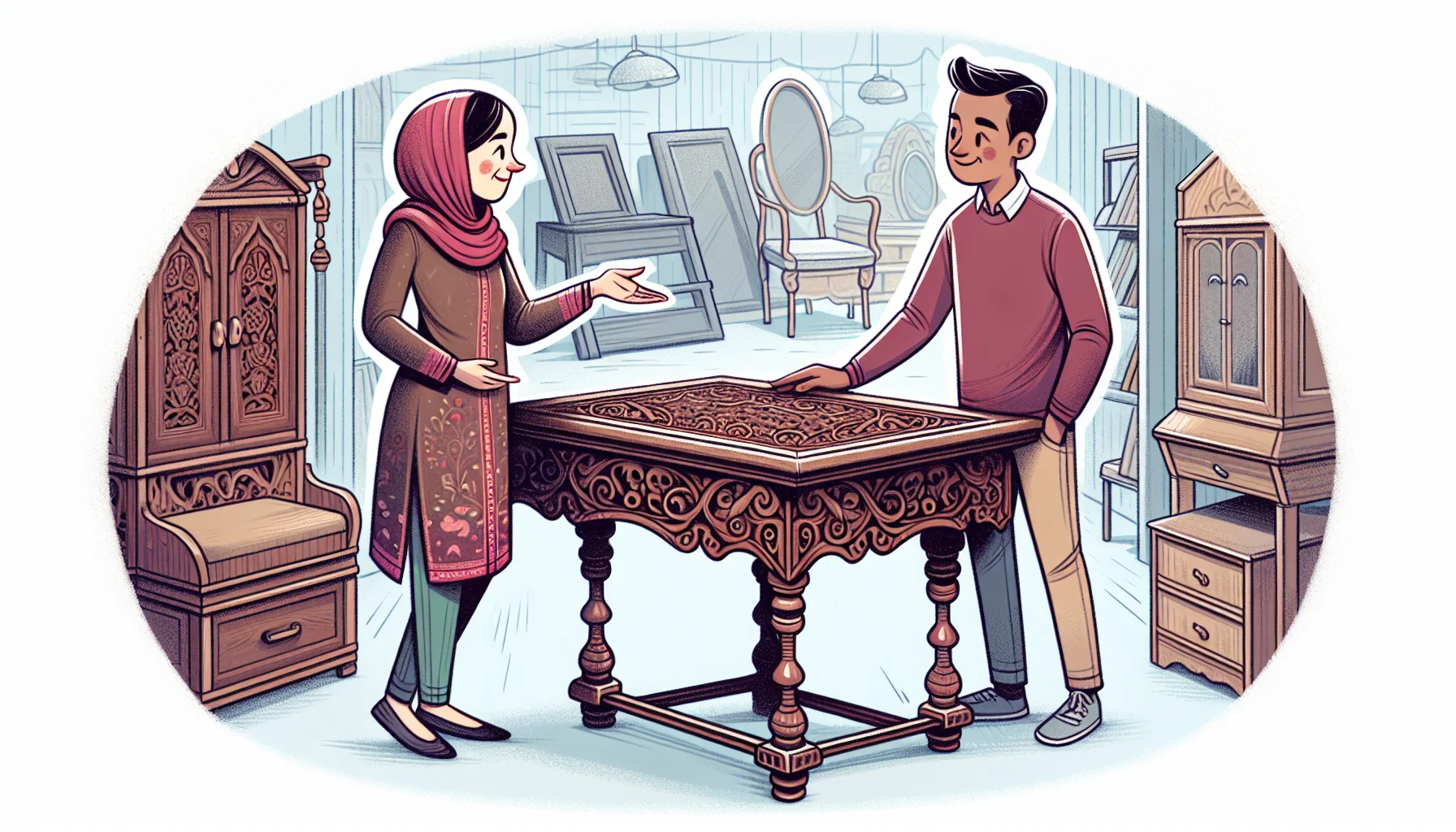 Illustration of negotiation process for second hand furniture