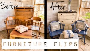 Before and after upcycled furniture