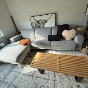 Copenhagen Imports 3-Seat Couch with Chaise, light gray, 112"