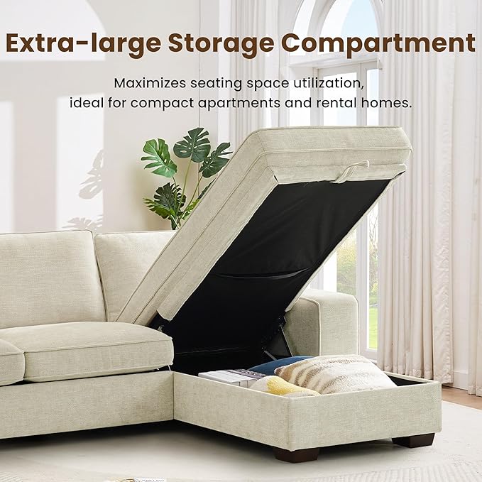 Beige Convertible Modular Sofa with Storage Chaise