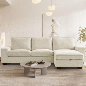 Beige Convertible Modular Sofa with Storage Chaise