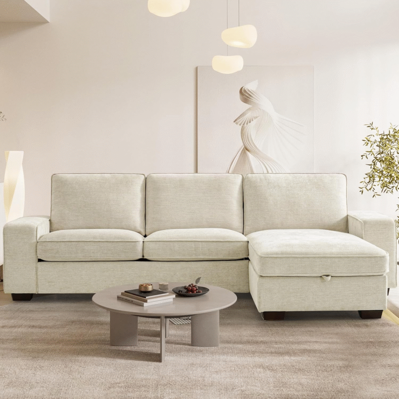Beige Convertible Modular Sofa with Storage Chaise