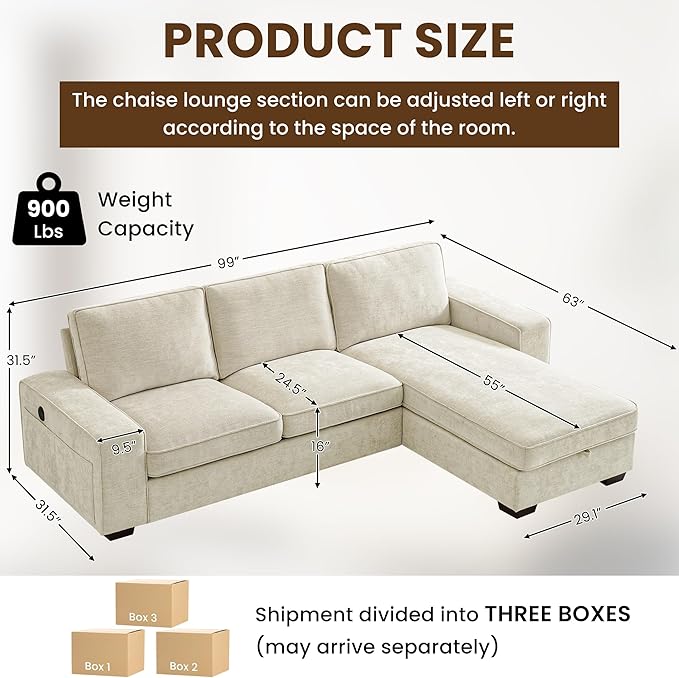 Beige Convertible Modular Sofa with Storage Chaise