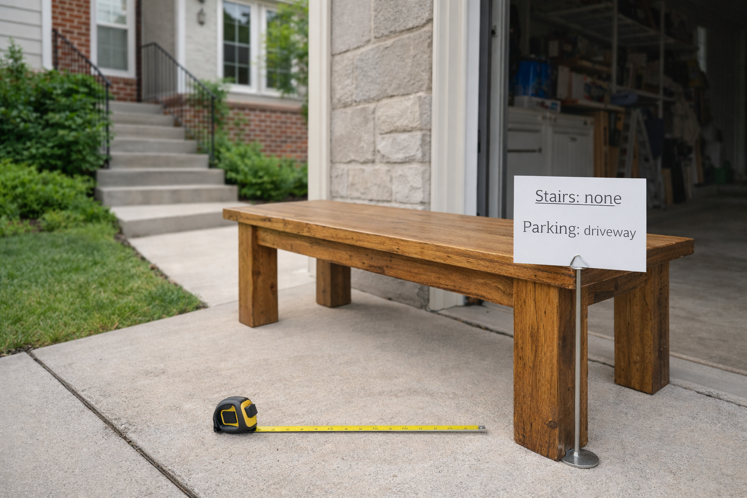 Pickup handoff example with easy access note for Denver furniture resale