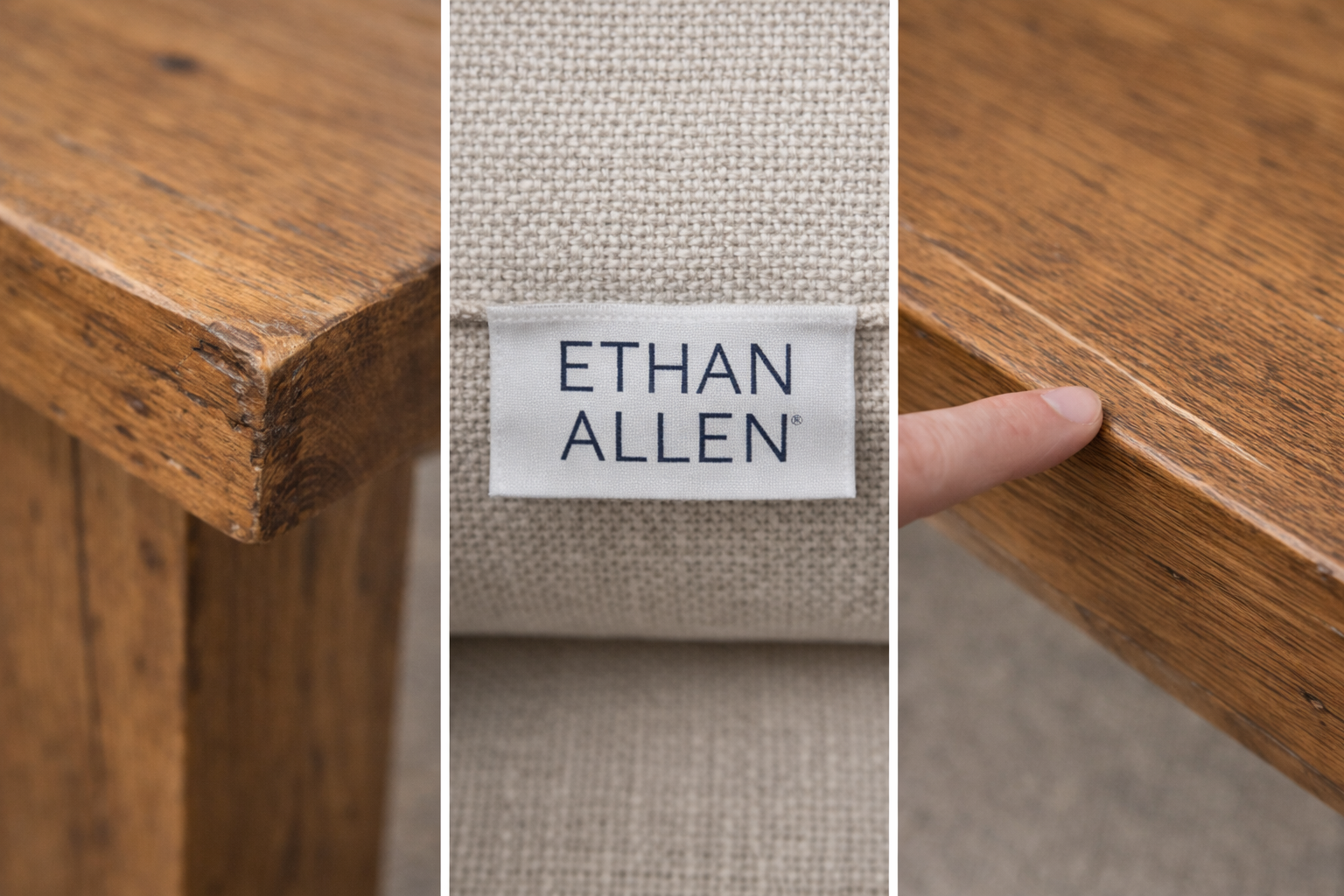 Detail close-up example showing condition and brand label for used furniture resale in Denver