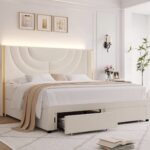 Modern fabric new modern upholstered bed frame, king Velvet Upholstered LED Bed Frame