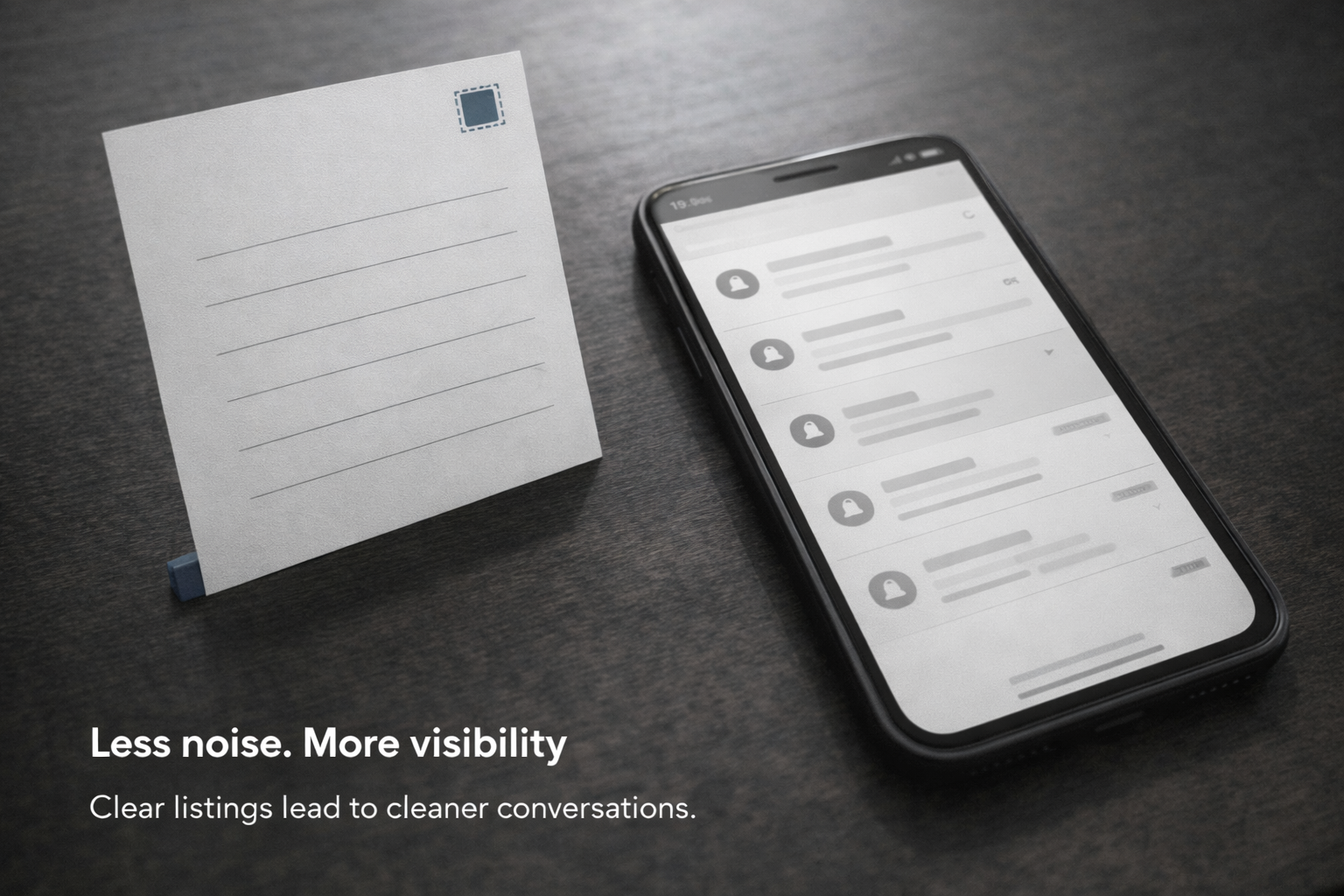 Phone showing a quiet message screen with most alerts muted beside a blank checklist card