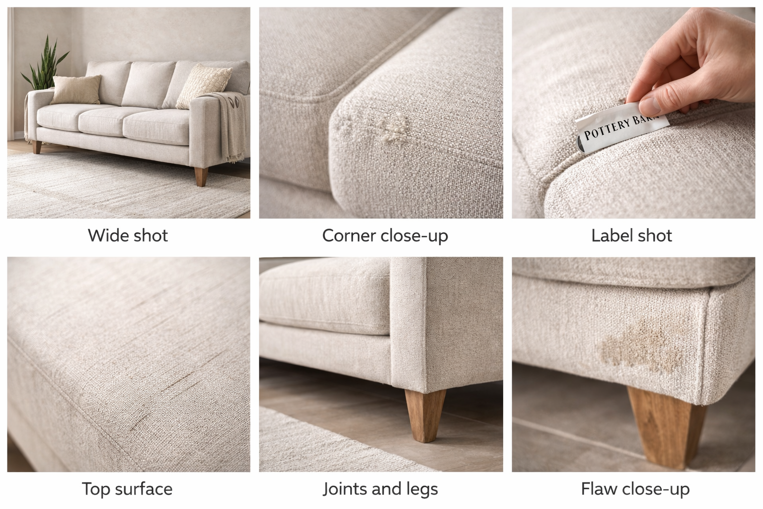 Photo coach collage showing the best photos to take for furniture resale in Phoenix