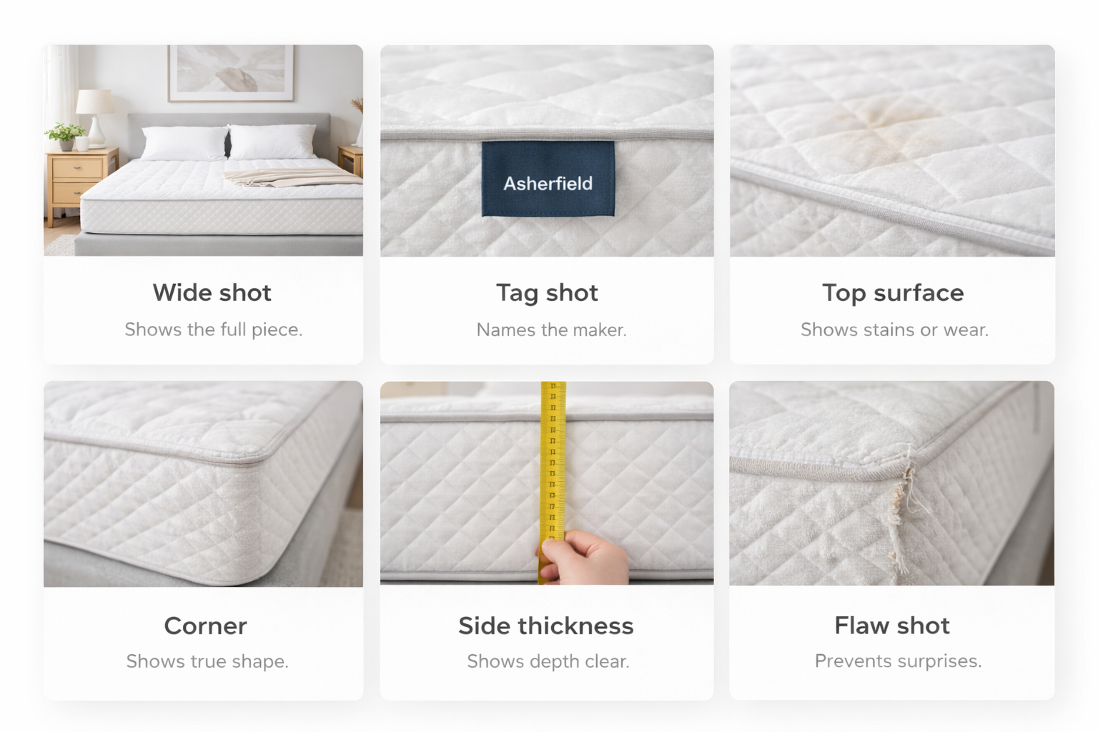 Mattress photo coach collage showing the best shots to take