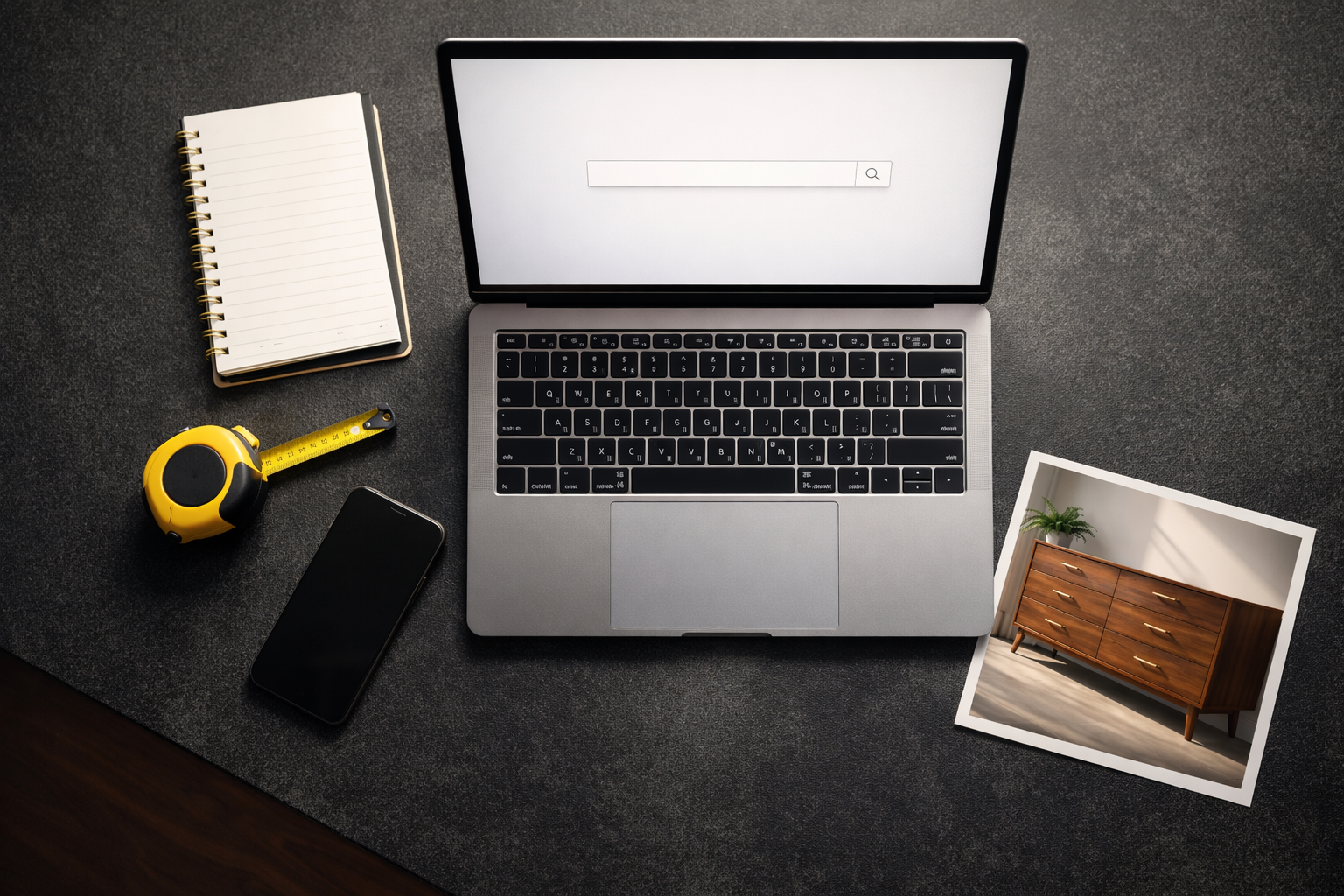 Comps search desk flat lay for pricing used furniture in Atlanta