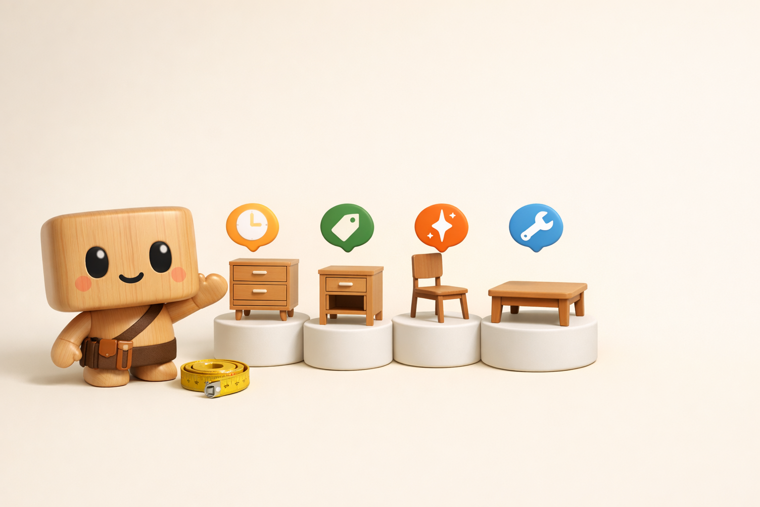 Clean lineup of high-ROI furniture pieces in a bright room.