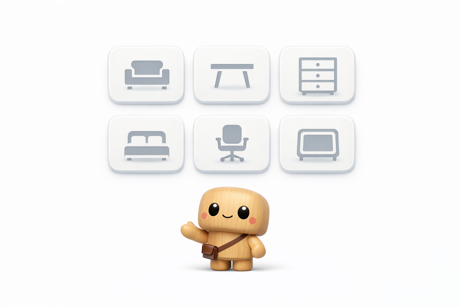 Icons of common furniture types in rounded chips.