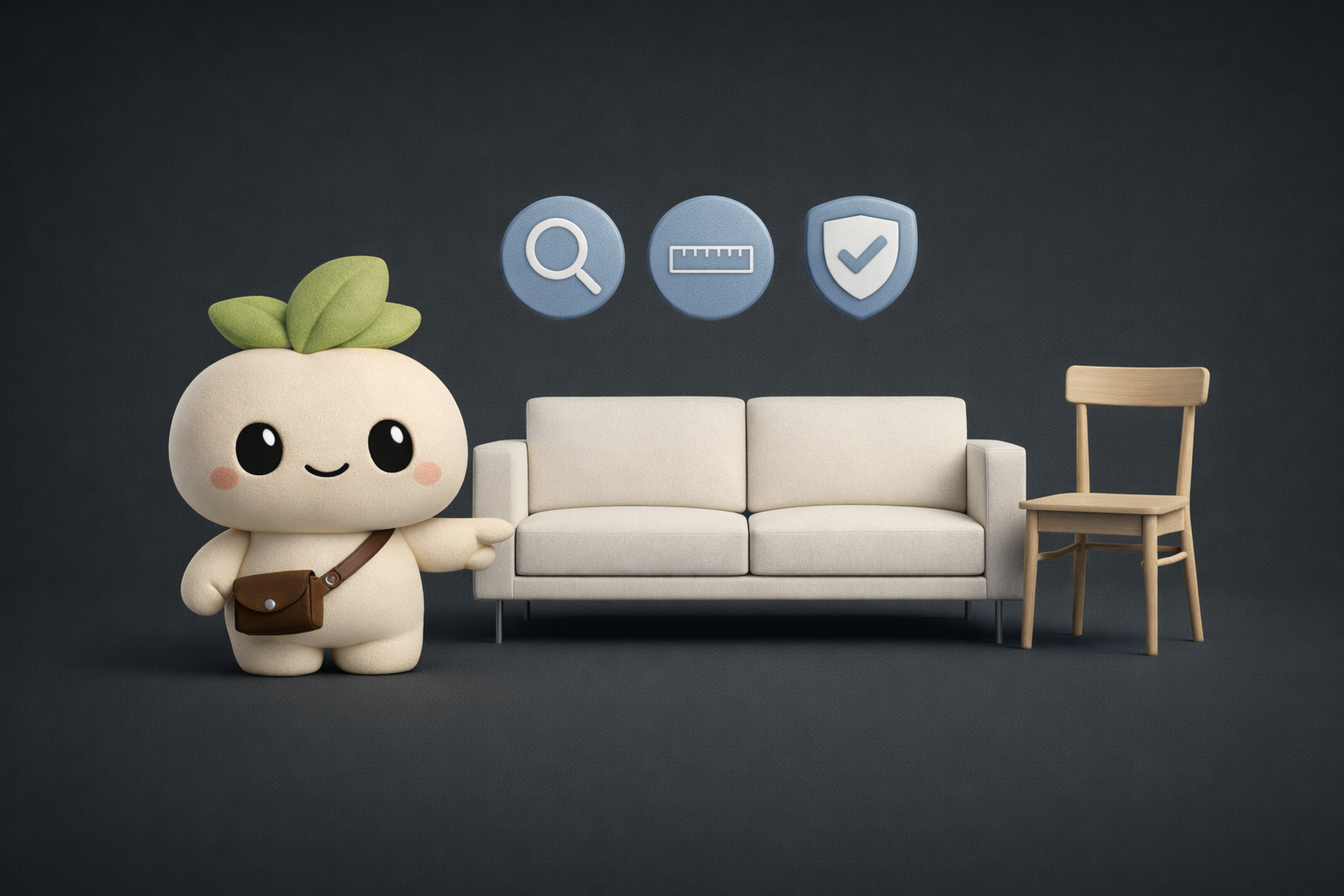 Used furniture guide hero with inspection, measure, safety icons