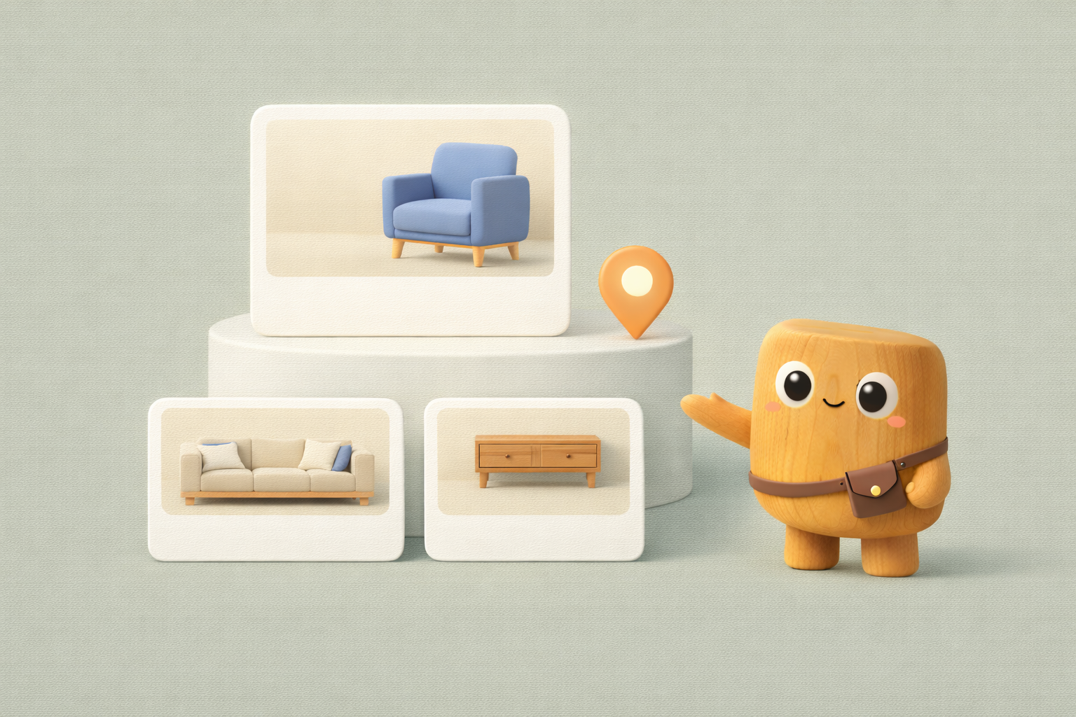 Premium marketplace visual showing boosted listings, sponsored spots, and local furniture discovery on a clean platform