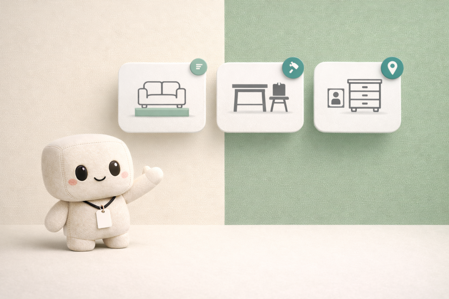 Three simple furniture business paths shown as a clean premium visual: furniture store, maker workshop, and local reseller model