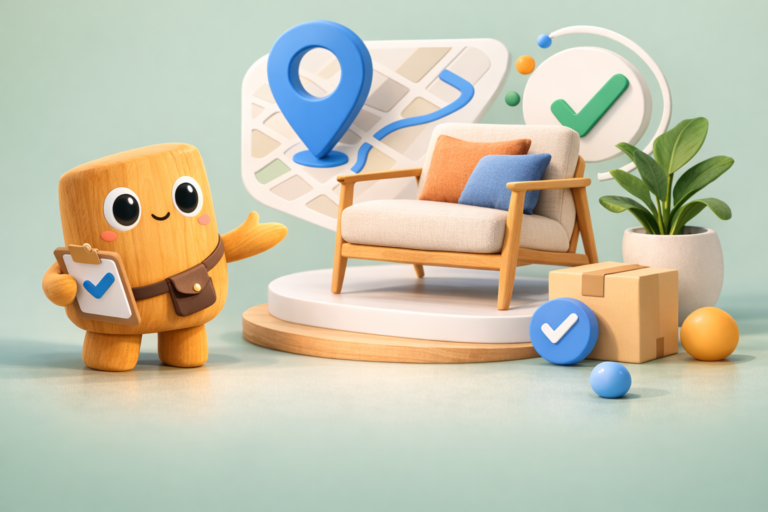 Premium marketplace visual showing a furniture dealer validating local demand before scaling harder