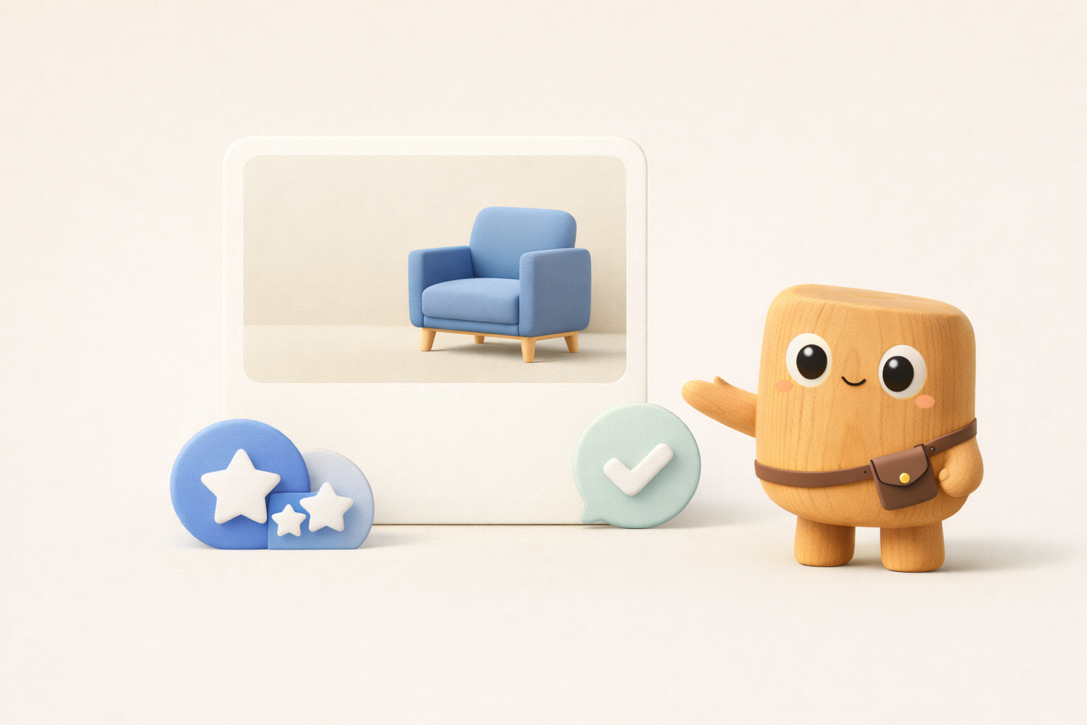 Elegant visual showing trust-building furniture content through better photos, helpful guides, reviews, and local proof