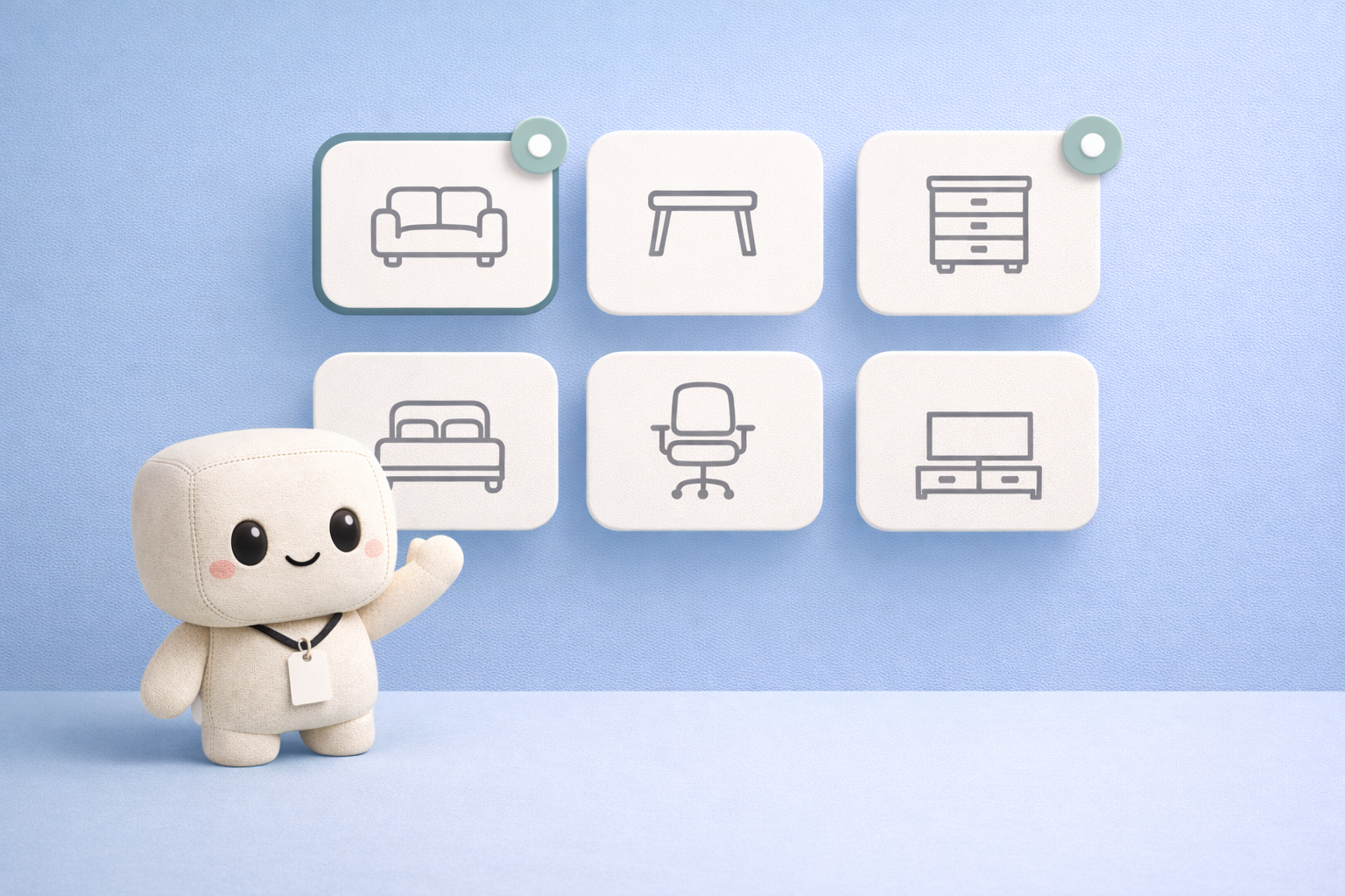 Otto mascot style tile with common furniture icons that sell fast.