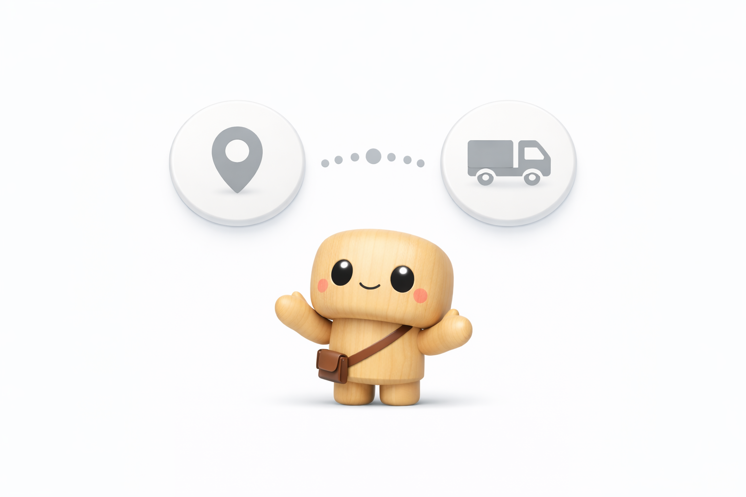 Chip holding a location pin and truck icon with a dotted path.