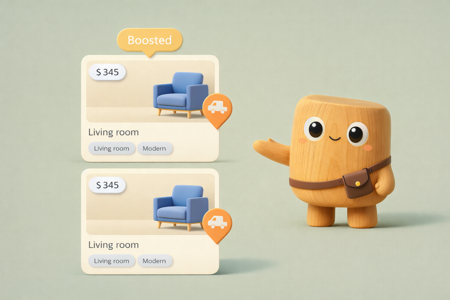 Chip presents a boosted Asherfield listing above regular listings with a simple local buyer cue