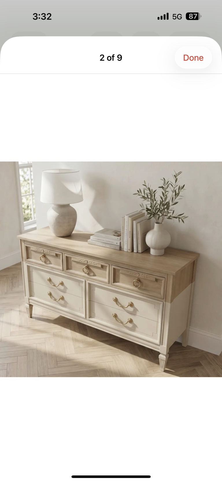 Vintage Dixie Dresser / Credenza / Buffet – Organic Modern Cream & Bleached Oak Finish
