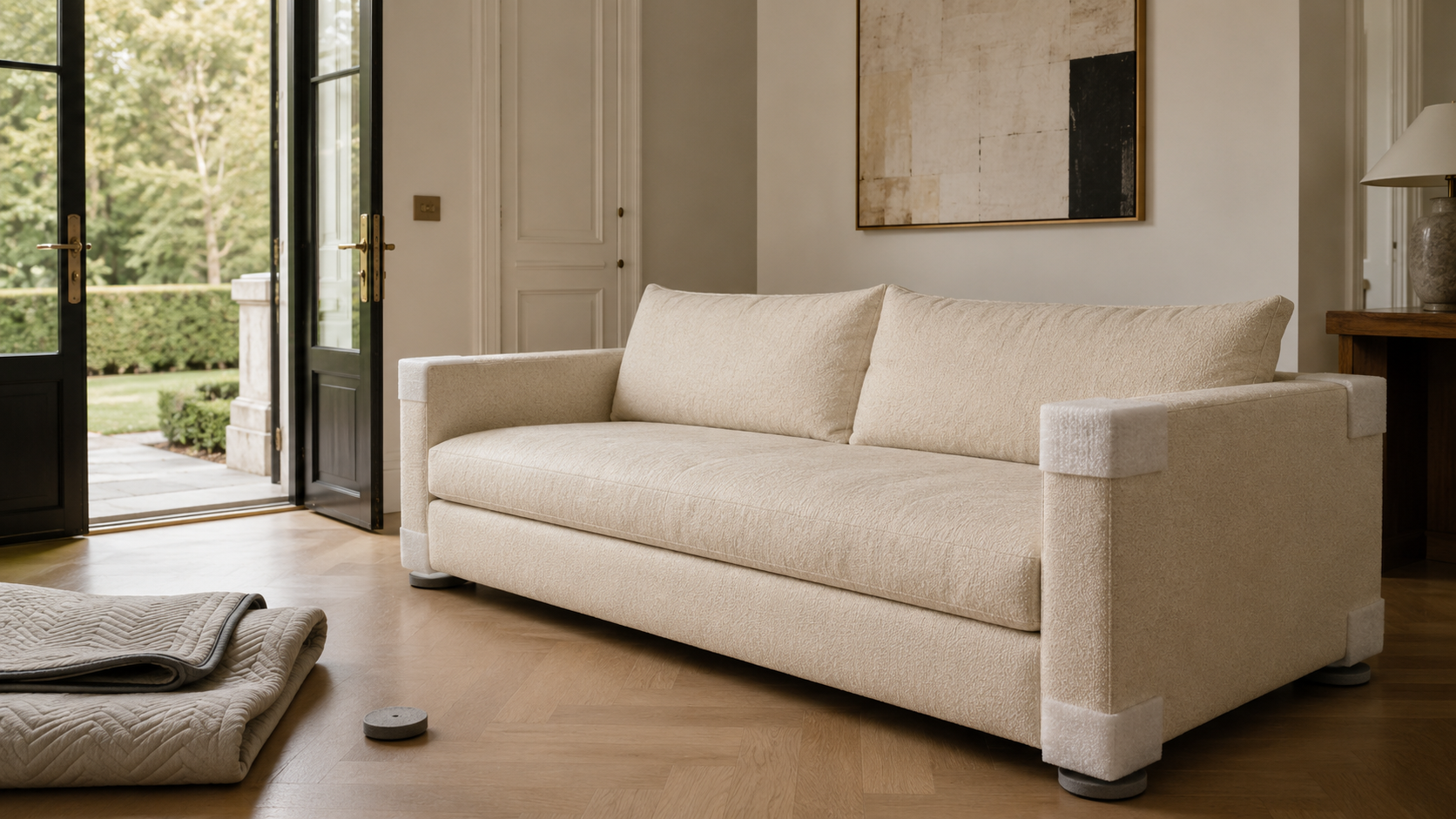 Large high-end furniture prepared for local pickup.