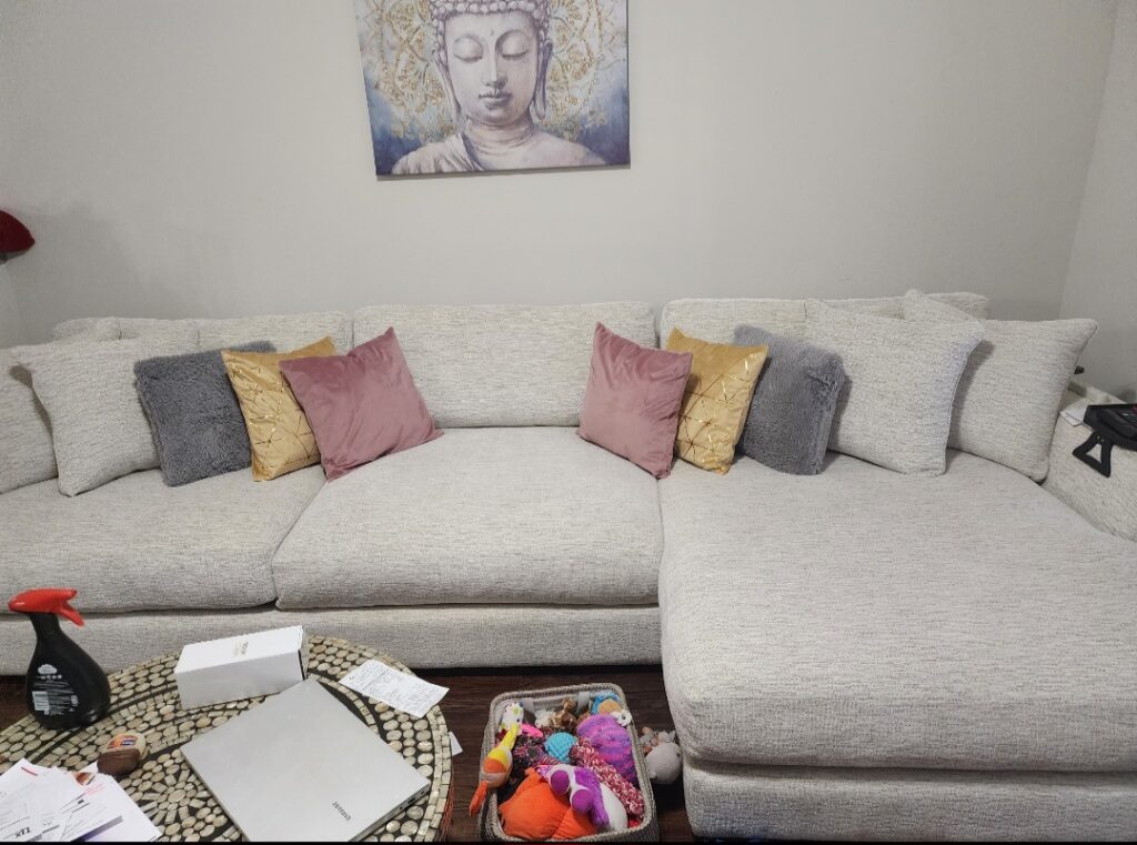 Cindy Crawford Home Monterey Park Off-White Chenille Sectional with Right-Facing Chaise