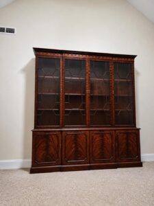 Vintage Georgian-style flame mahogany breakfront hutch