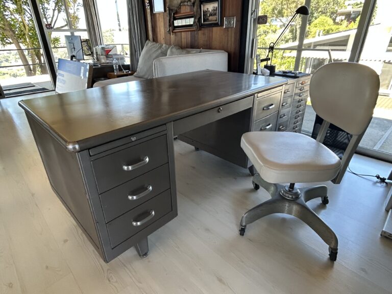 VINTAGE TANKER DESK + CHAIRS