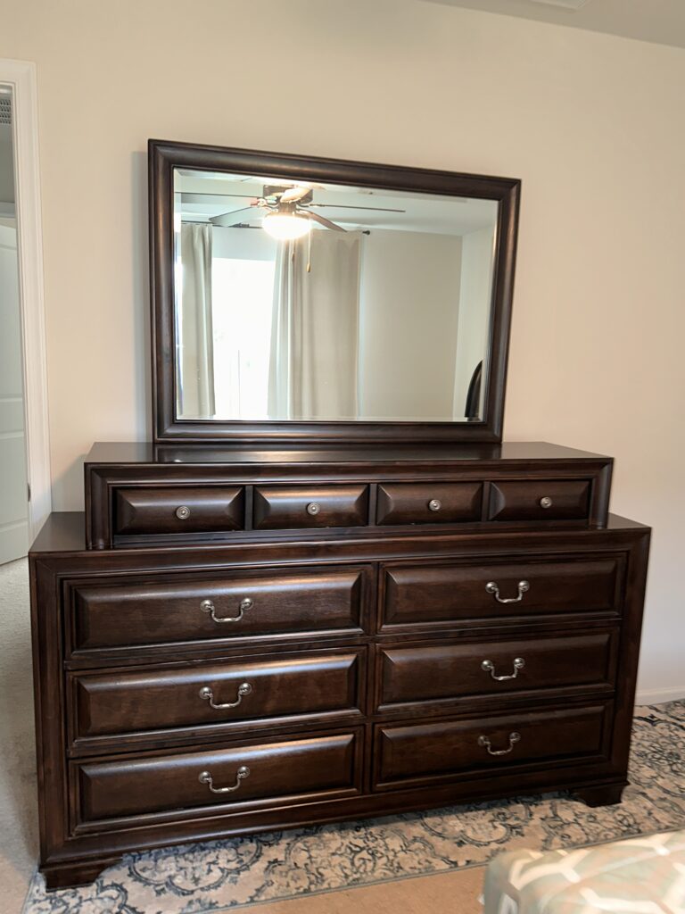 Mill valley ll brown cherry king size bed frame and dresser with mirror