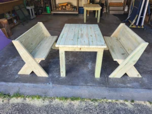Handmade Wooden Outdoor Table and Bench Dining Set (1 Table and 2 Benches)