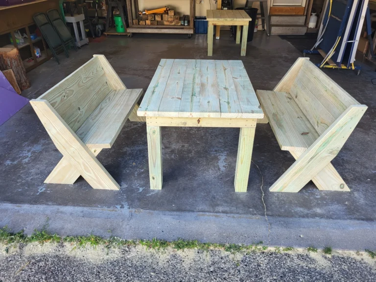 Handmade Wooden Outdoor Table and Bench Dining Set (1 Table and 2 Benches)