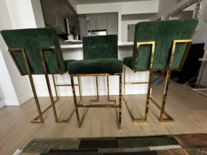 Green Velvet Plush Stools with Gold Hardware , Custom Made