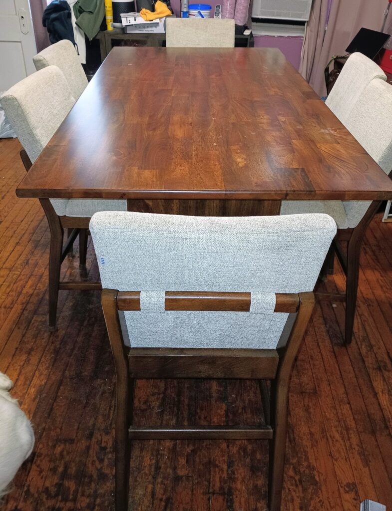 7 pc Walnut Dining Set with Upholstered Chairs