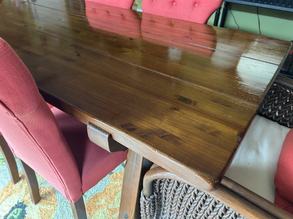Solid wood table with chairs. Original from Pier One 15 yrs ago. Great condition.