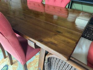 Solid wood table with chairs. Original from Pier One 15 yrs ago. Great condition.