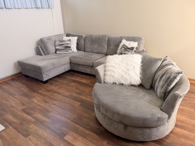 Sectional with right-facing chaise + 1 matching Large Round Cuddle Swivel Chair