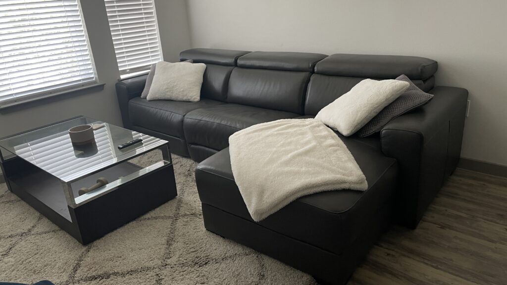 Gray Leather L-Shaped Sectional Sofa