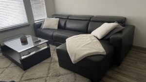Gray Leather L-Shaped Sectional Sofa